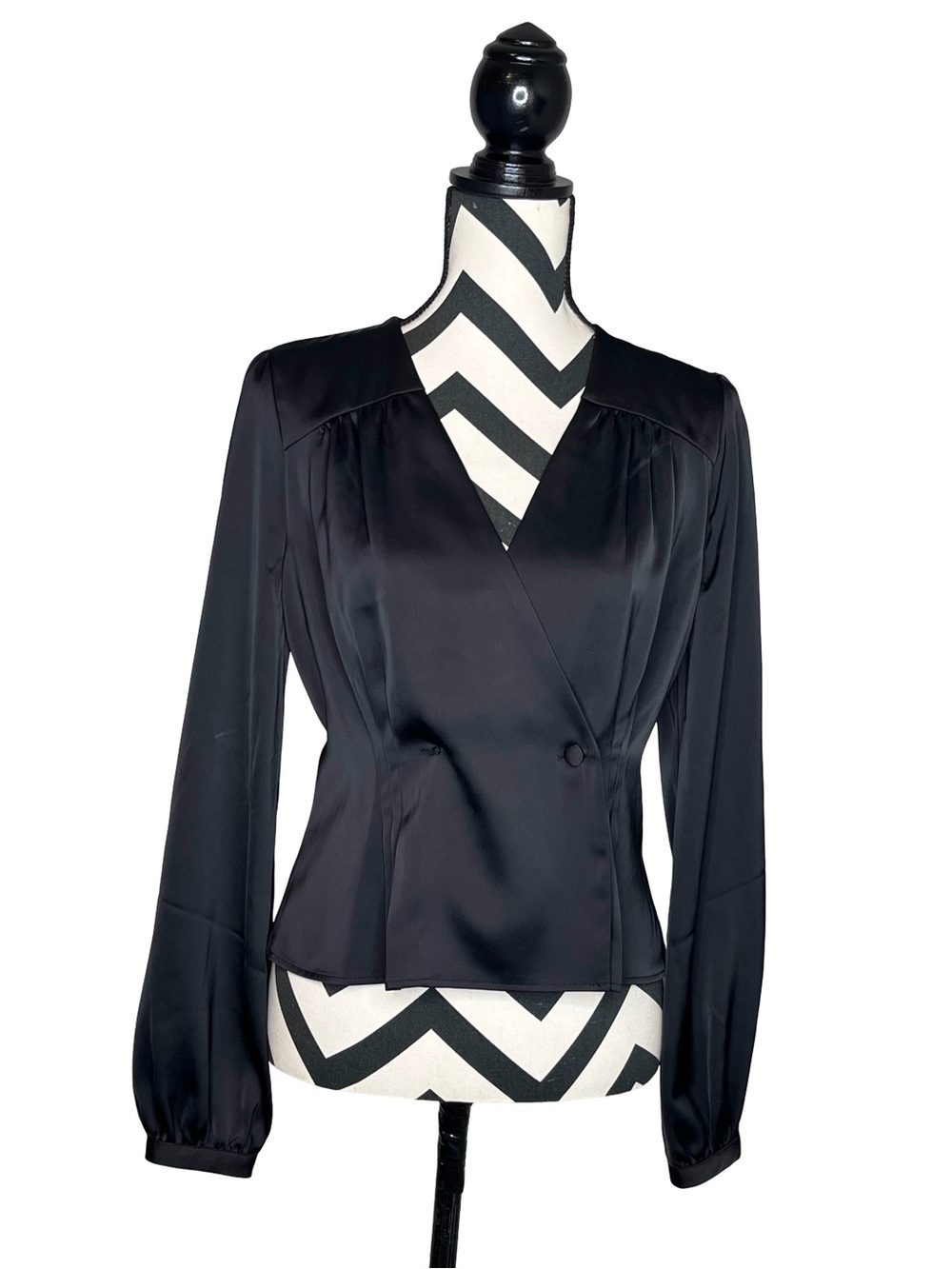 Express X Negin Mirsalehi Puff Sleeve Black Satin Blouse Sz S